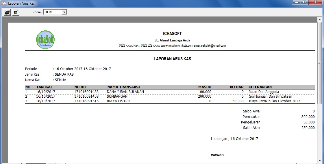 Aplikasi untuk mencatat uang kas
