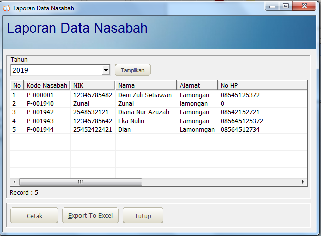 data Nasabah Pada Aplikasi Kredit
