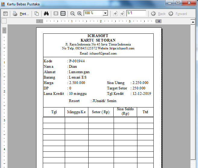 Contoh Kartu Angsuran