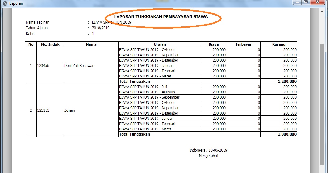 laporan Tunggakan Pembayaran
