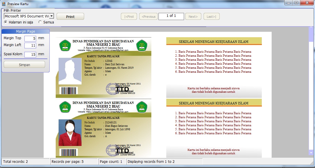 Desain privew Kartu Siswa
