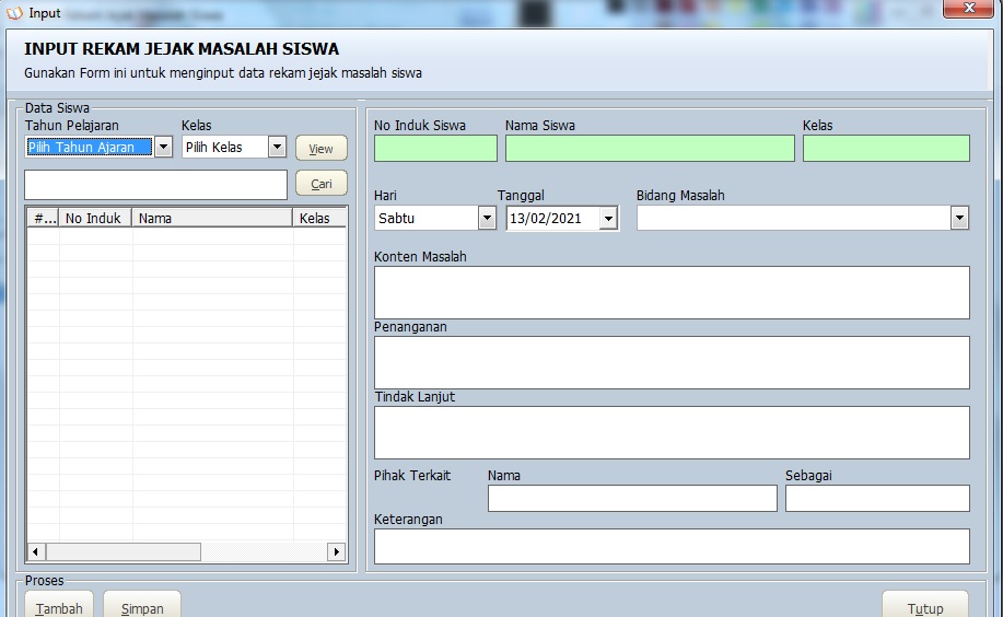 Rekam Jejak Masalah Siswa software BK
