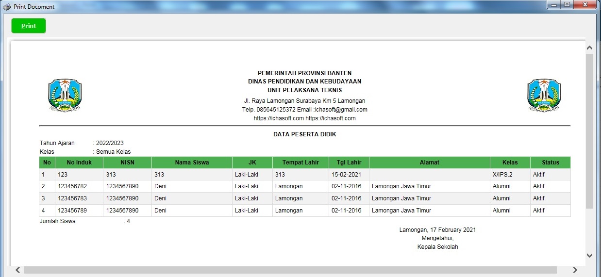 data siswa pada buku induk